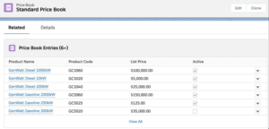 Price book tab in Salesforce.