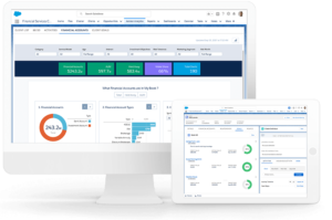 Managing financial accounts with Salesforce Financial Services Cloud.
